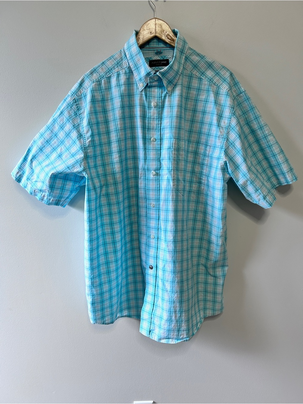 Ariat Pro Series Men’s XL Aqua Plaid Short Sleeve Performance Shirt Western